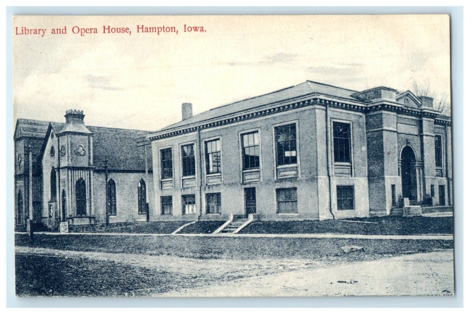 c1910\'s Library And Opera House Hampton Iowa IA Unposted Antique Postcard