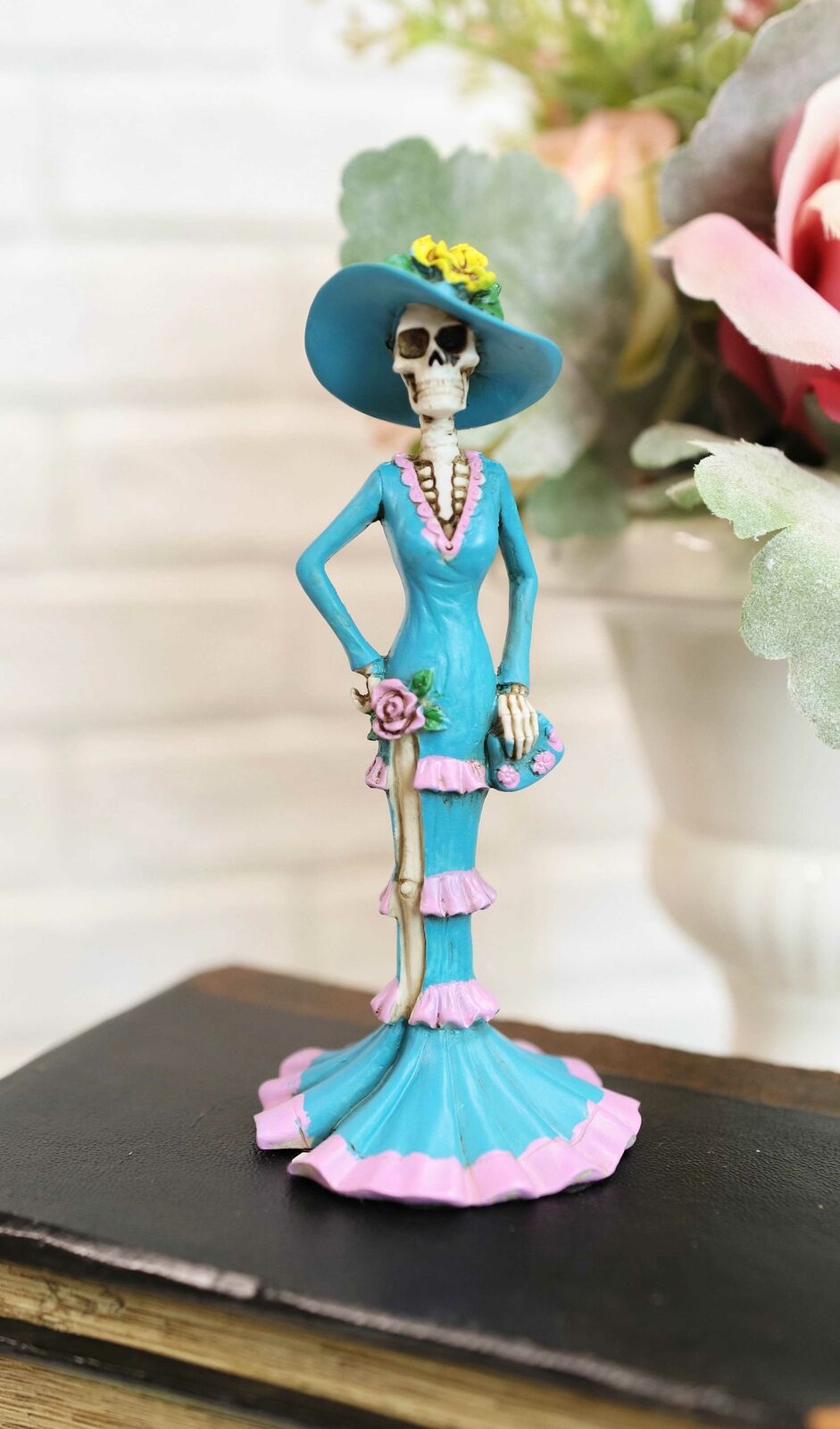 Blue Senorita Upper Class Ballroom Dressed Skeleton Lady Day Of The Dead Figurin