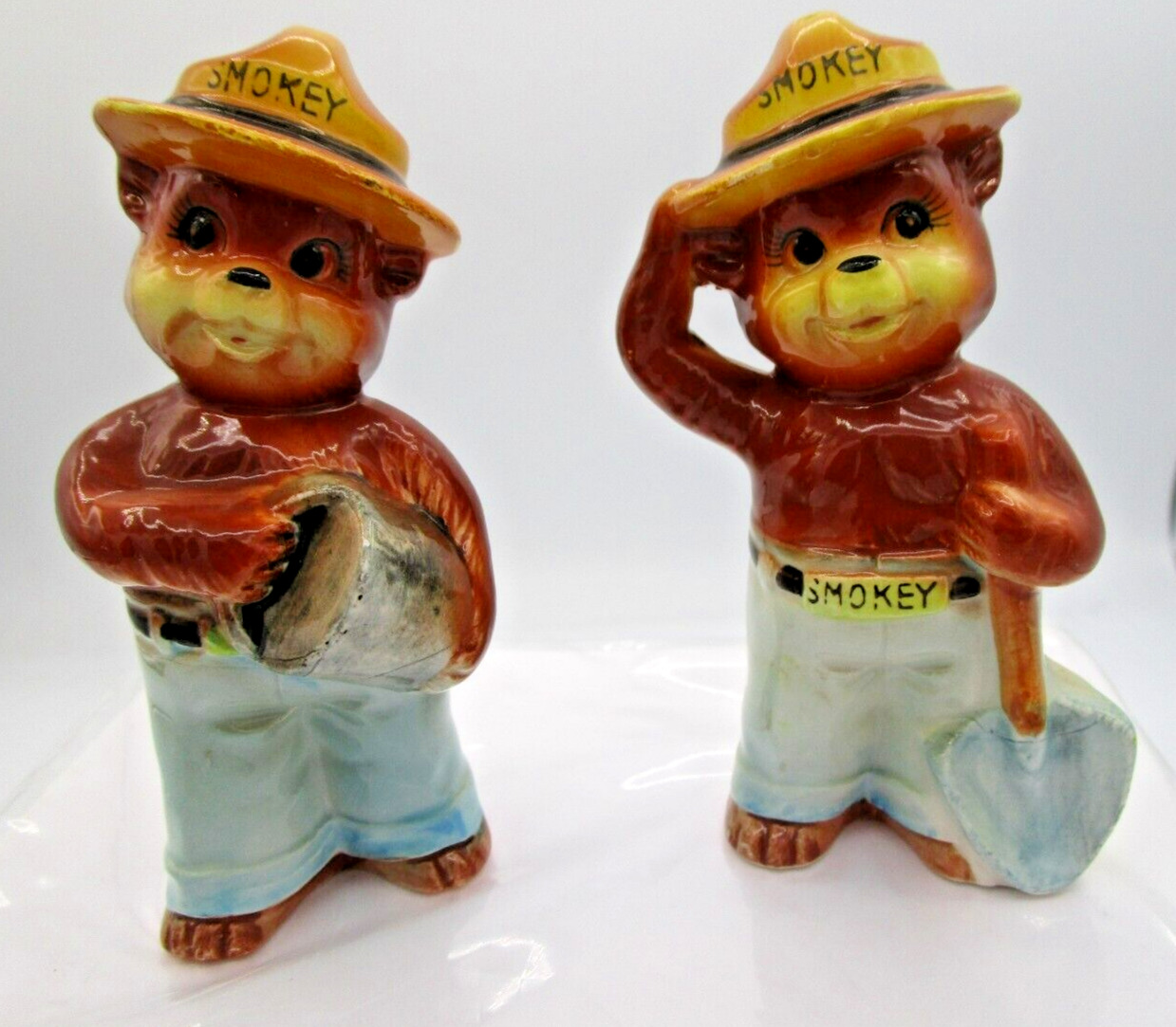 Hero Of the Forest Vintage Smokey The Bear Ceramic Salt and Pepper Shakers Japan
