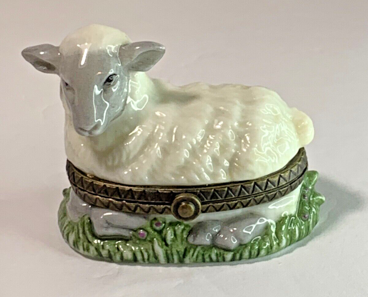 Vintage Hinged Trinket Box Addoriable Lamb PHB Collection with Metal Rim
