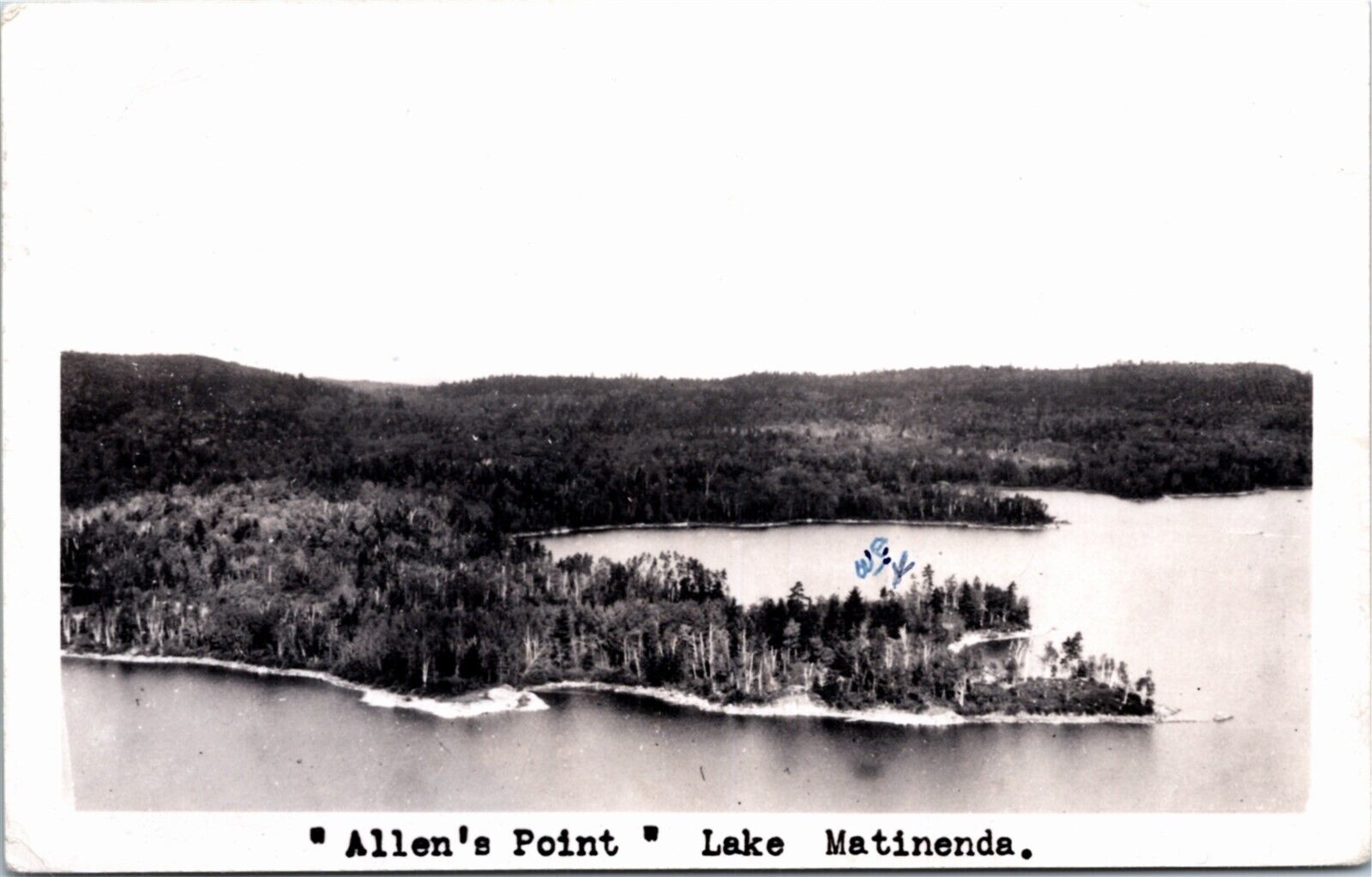 RPPC Ontario Lake Matinenda near Blind River Allen\'s Point Aerial View 1950 K82