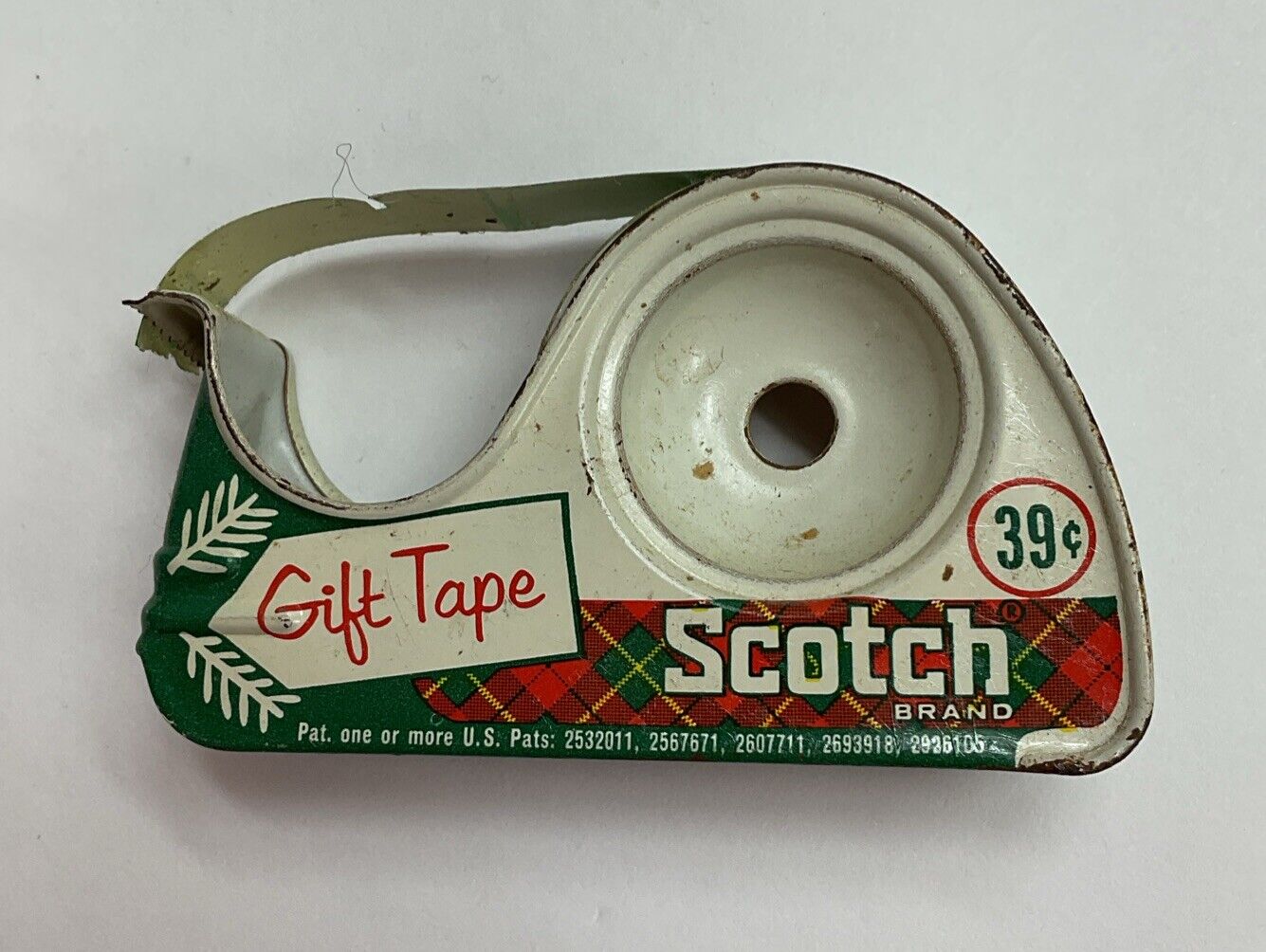 Vtg Christmas Scotch Gift Tape Plaid Tin Dispenser USA Made 39¢ Original Price
