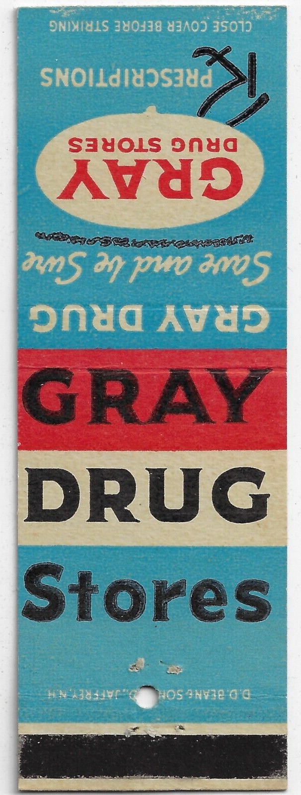 Gray Drug Stores 1960's FS Empty Matchbook Cover
