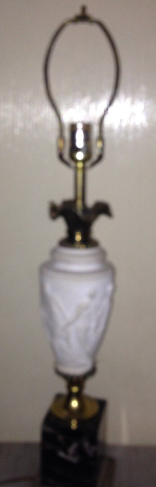 Vintage Black Marble Brass White Plaster Table Lamp Grecian Design