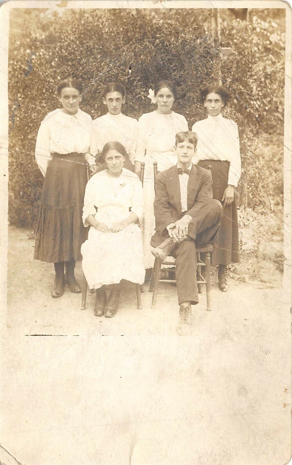 1910s RPPC Real Photo Postcard Man Seated on Chair With Five Women 