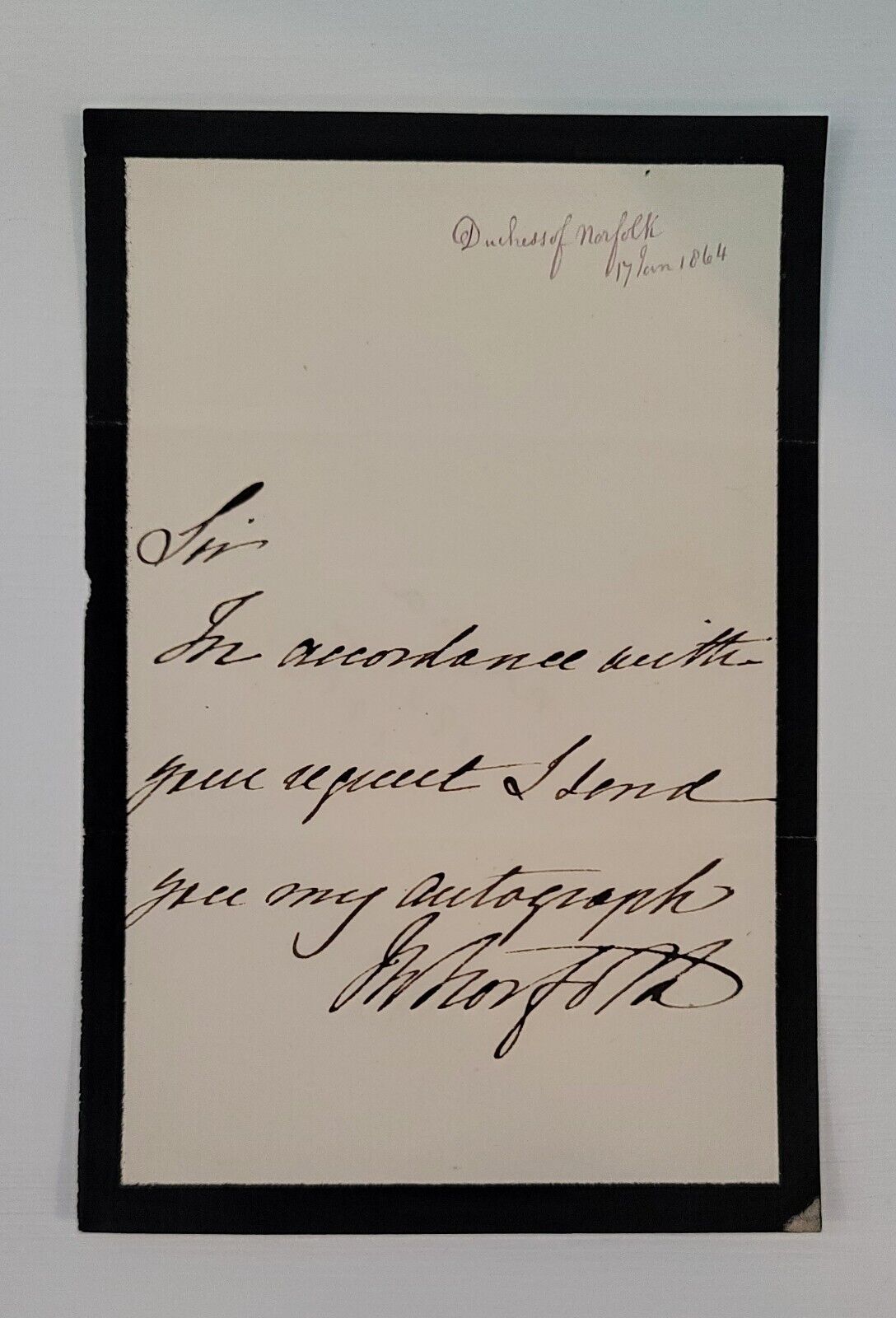 1864 Duchess of Norfolk Signed Royal Document Letter British Royalty