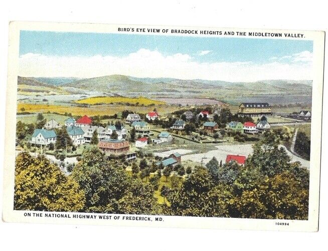 c1915 Bird’s Eye View Braddock Heights Middletown Frederick Maryland MD Postcard
