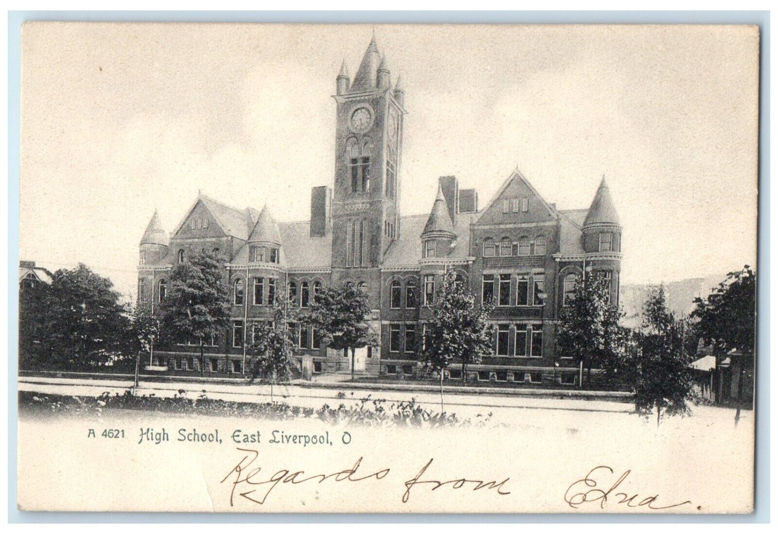 c1905 High School East Exterior Building Liverpool Ohio Vintage Antique Postcard