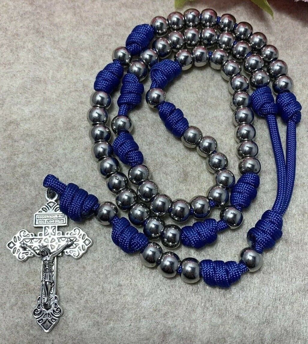 Catholic Paracord Rosary-Silver Beads Rosary -Durable Rosary-  Handmade