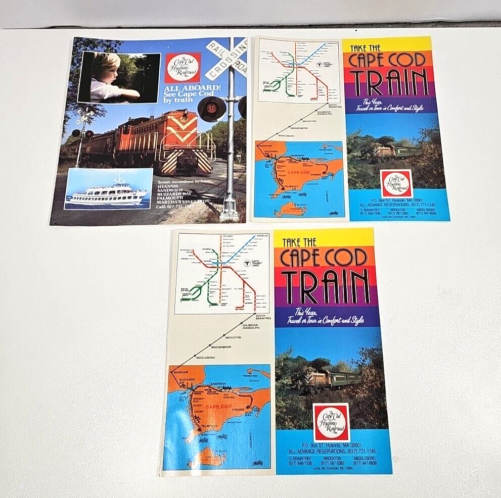 C. 1984 Cape Cod And Hyannis Railway Brochure Vintage Paper Lot x3