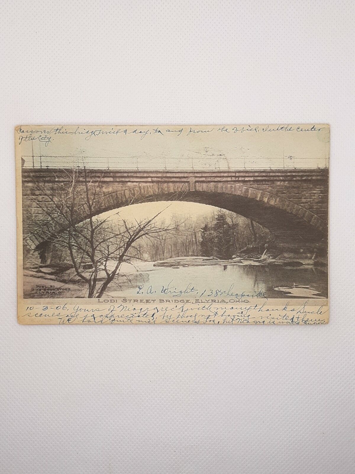 Elyria OH Lodi Street Bridge 1906 Hand Colored Postcard Posted Bins Bookstore 