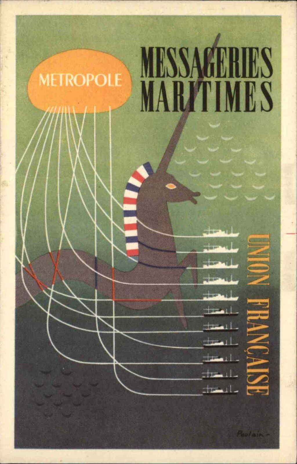 Poster Art Steamship Line Messageries Maritimes Unicorn Union Francaise PC