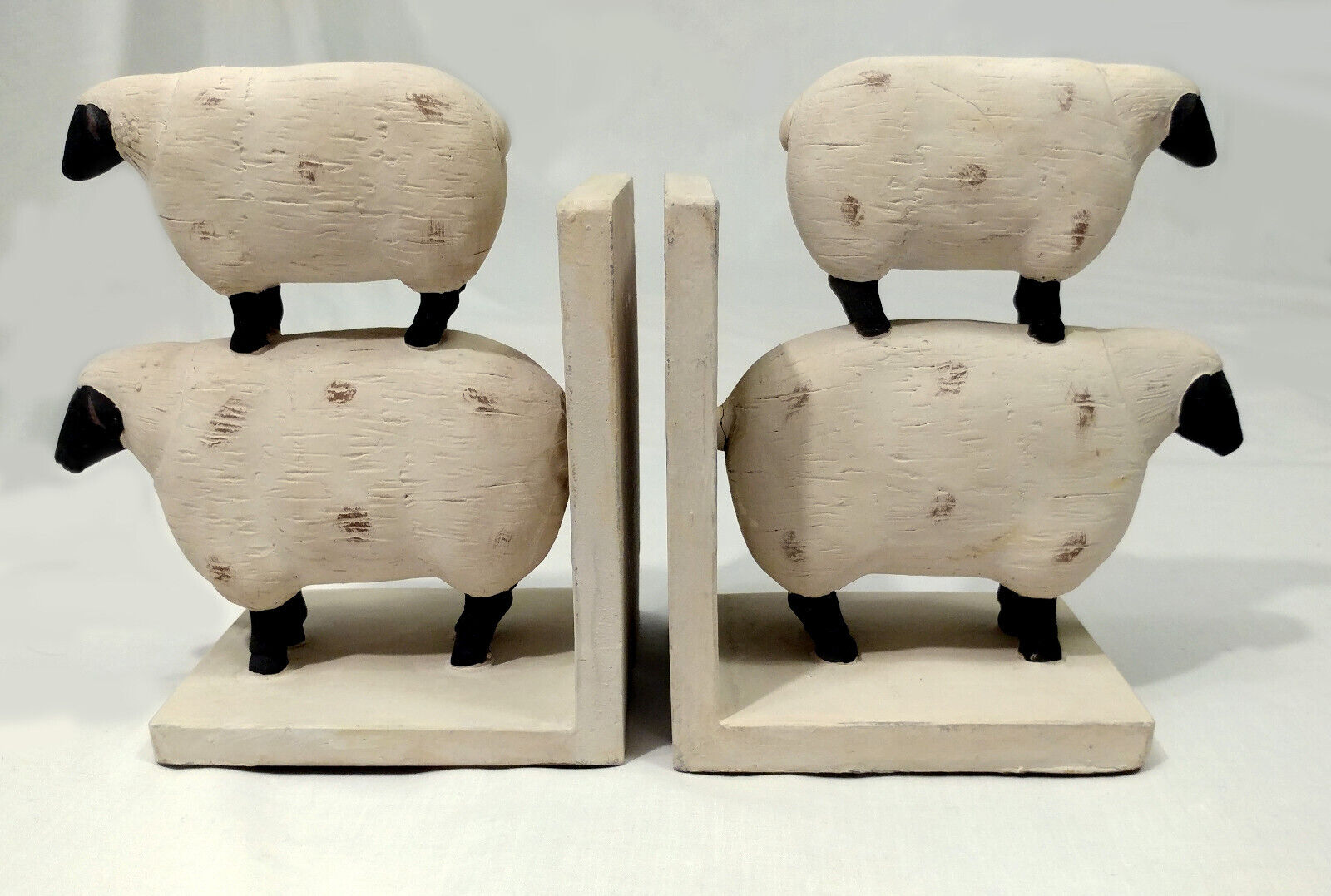 VINTAGE BOOKENDS Farmhouse Polystone Stacked Sheep