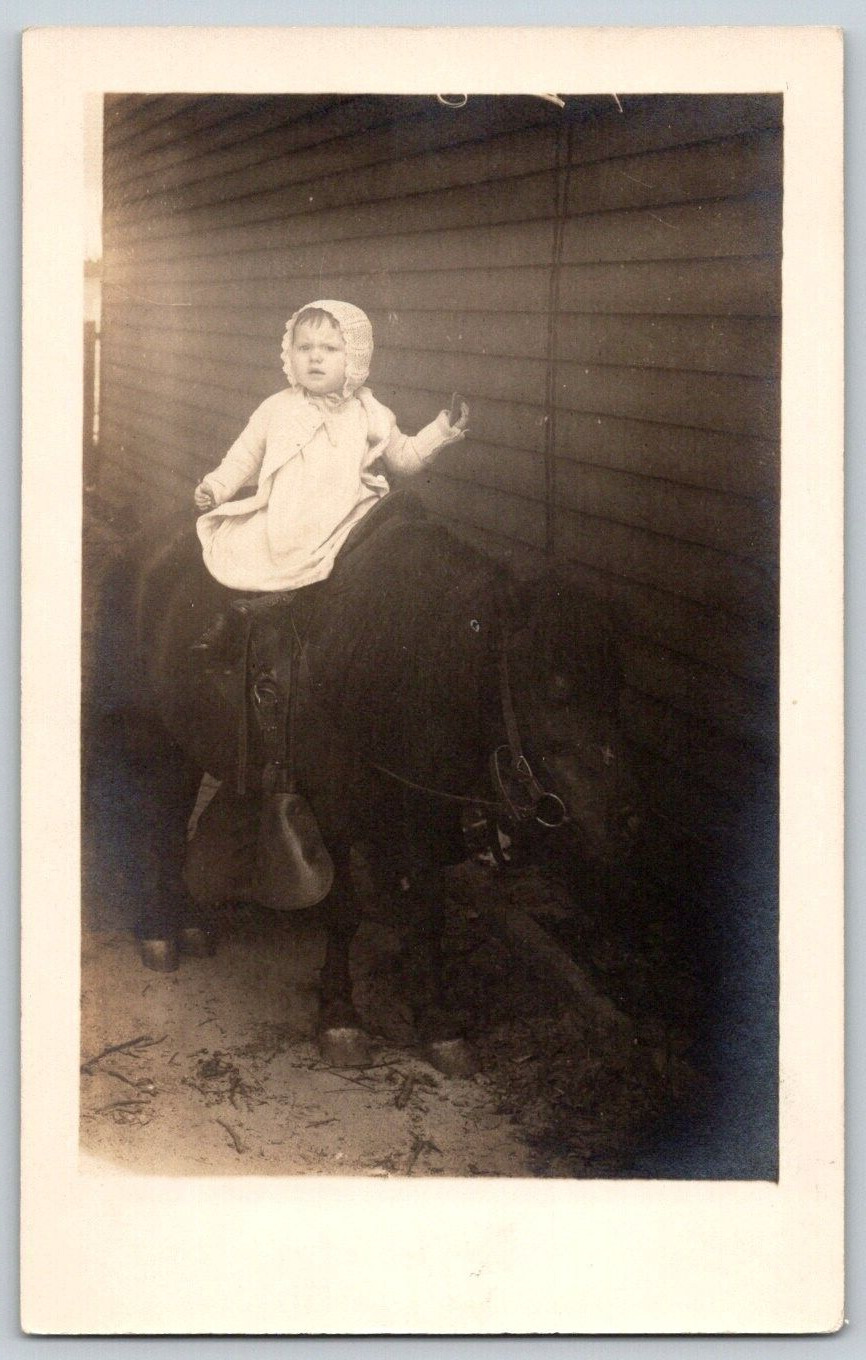 RPPC Postcard~ Young Girl Riding A Miniature Horse