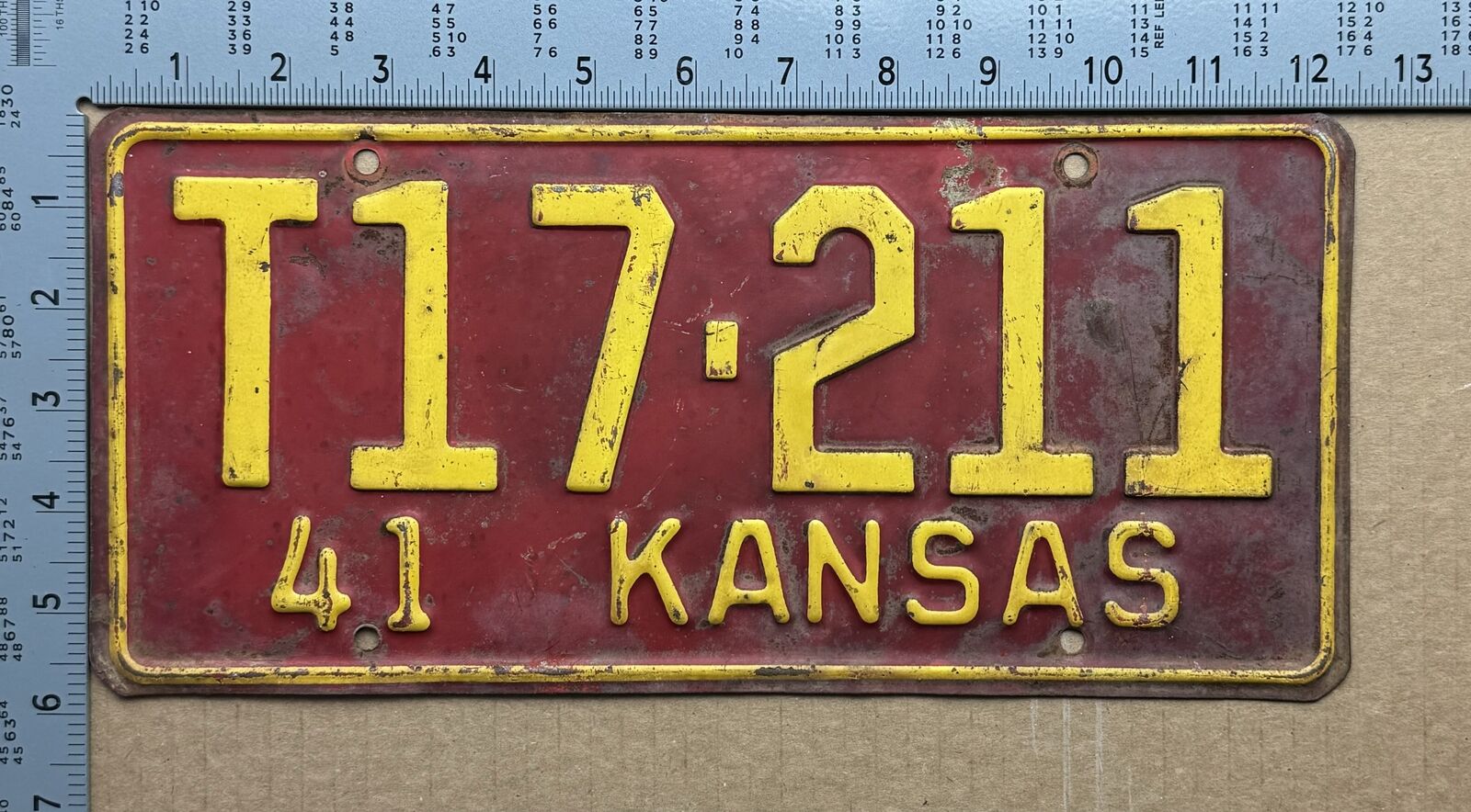 1941 Kansas truck license plate T17-211 YOM DMV Bourbon Ford Chevy Dodge 15888