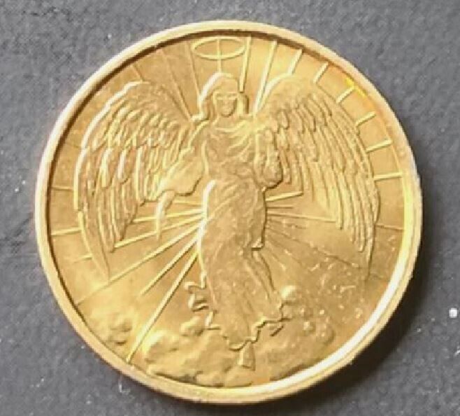 Guardian Angel Token Coin Medal Gold Tone Metal/ winged Angel with halo