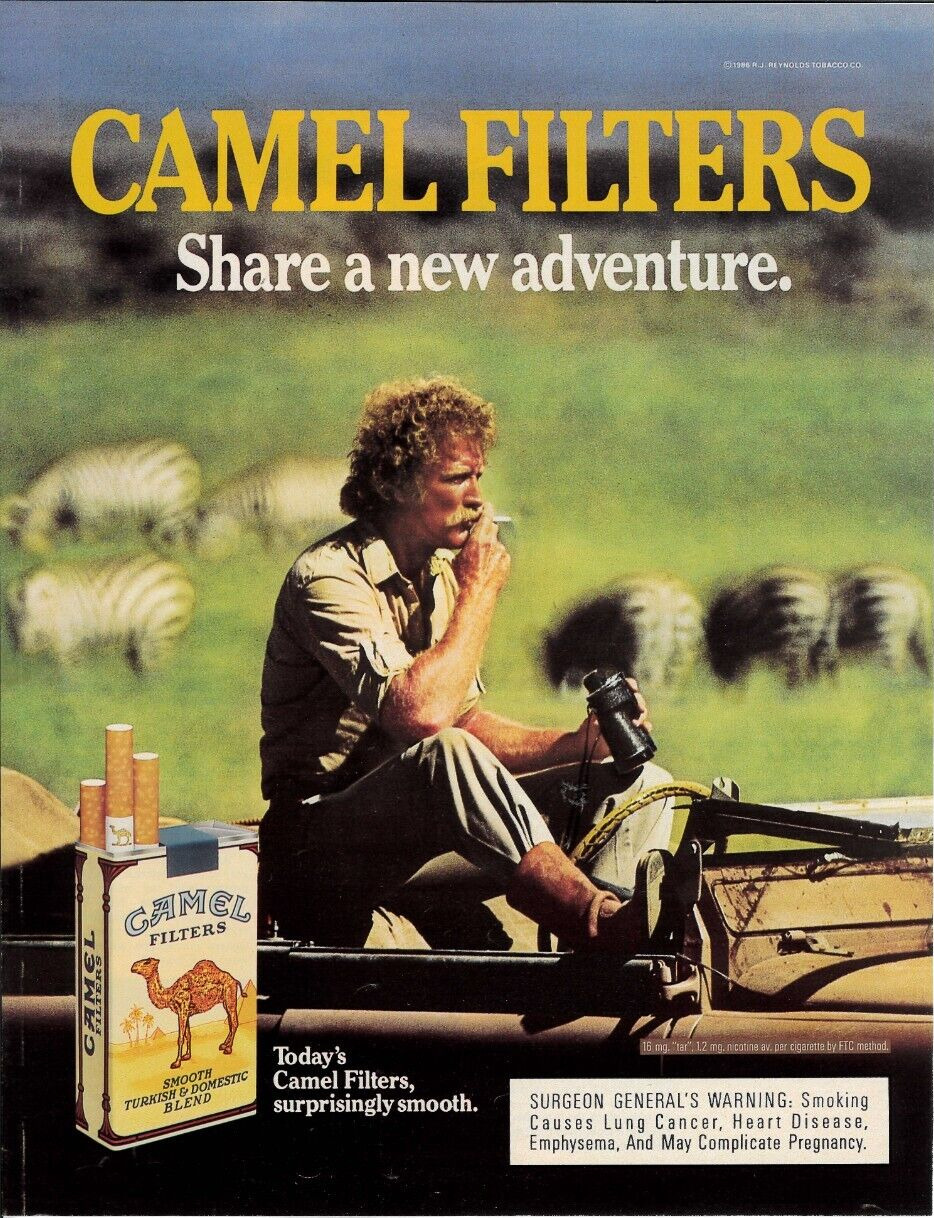1986 CAMEL FILTERS Cigarettes Tobacco Safari Zebras Jeep Vintage Print Ad