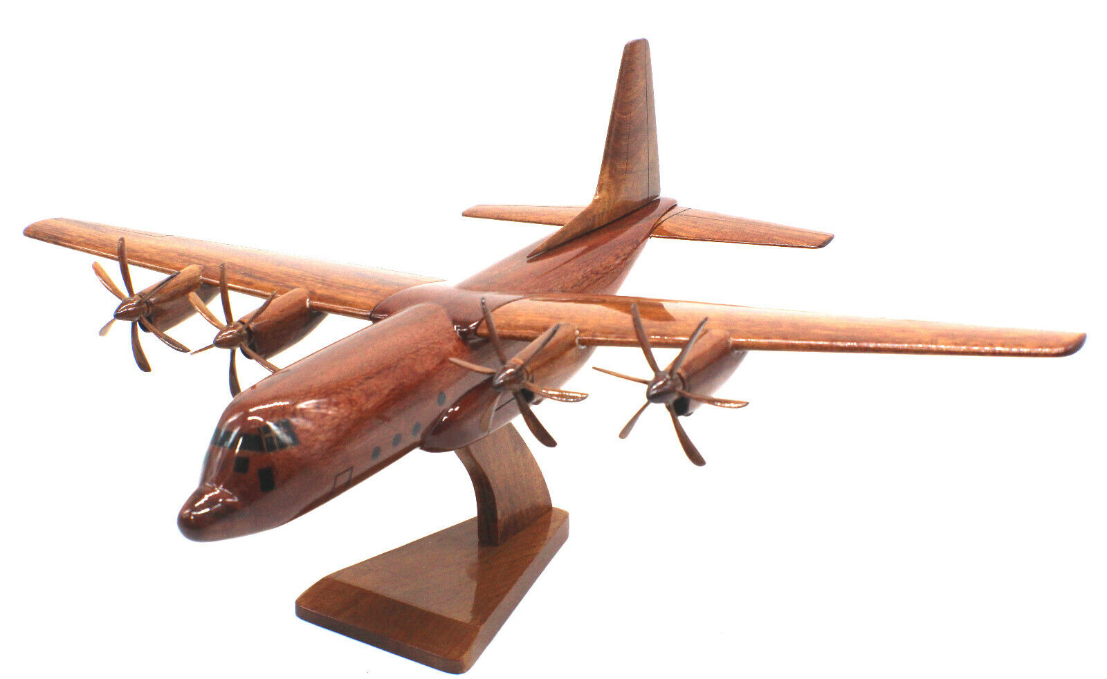 C130 J  Wooden Model Airplane Mahogany-W- Personalized Plaque on stand.