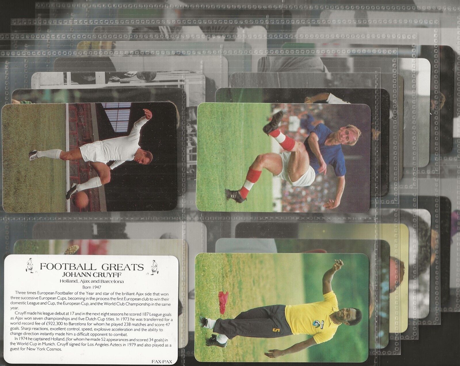 FAX PAX-FULL SET- FOOTBALL GREATS 1989 (X36 CARDS) BOBBY CHARLTON PELE - MINT
