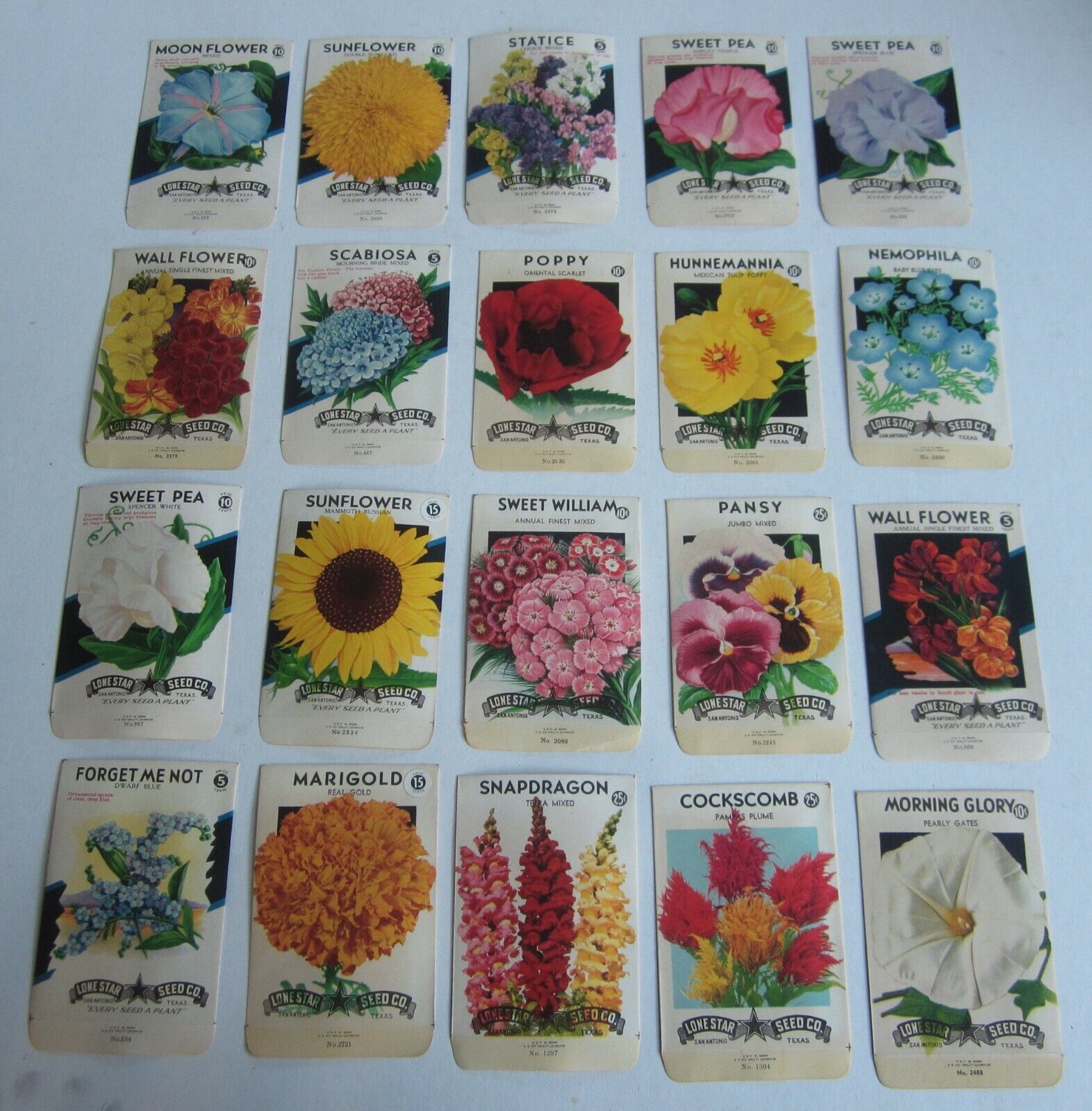 Lot of 20 Old Vintage 1940's FLOWER SEED PACKETS - Lone Star - TEXAS - EMPTY