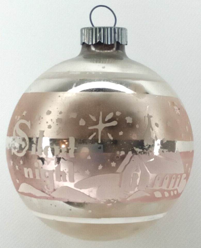Christmas Ornament Shiny Brite Stencil Silent Night Pink Translucent Made In USA