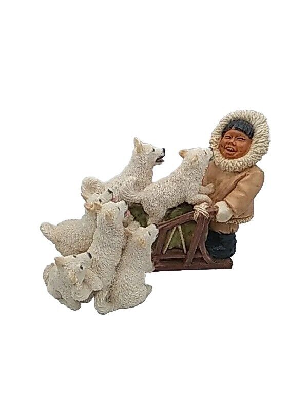 Vintage Castagna Italy Eskimo W Dogs On Sled With Husky/ Samoyed Resin Figurine 