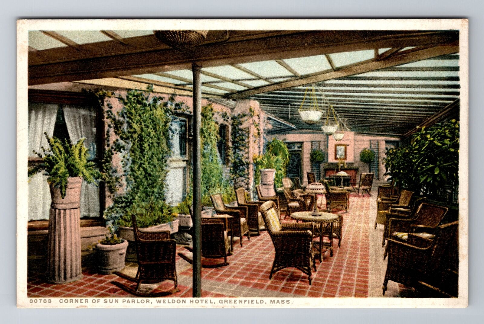 Greenfield MA-Massachusetts Sun Parlor Weldon Hotel Advertising Vintage Postcard