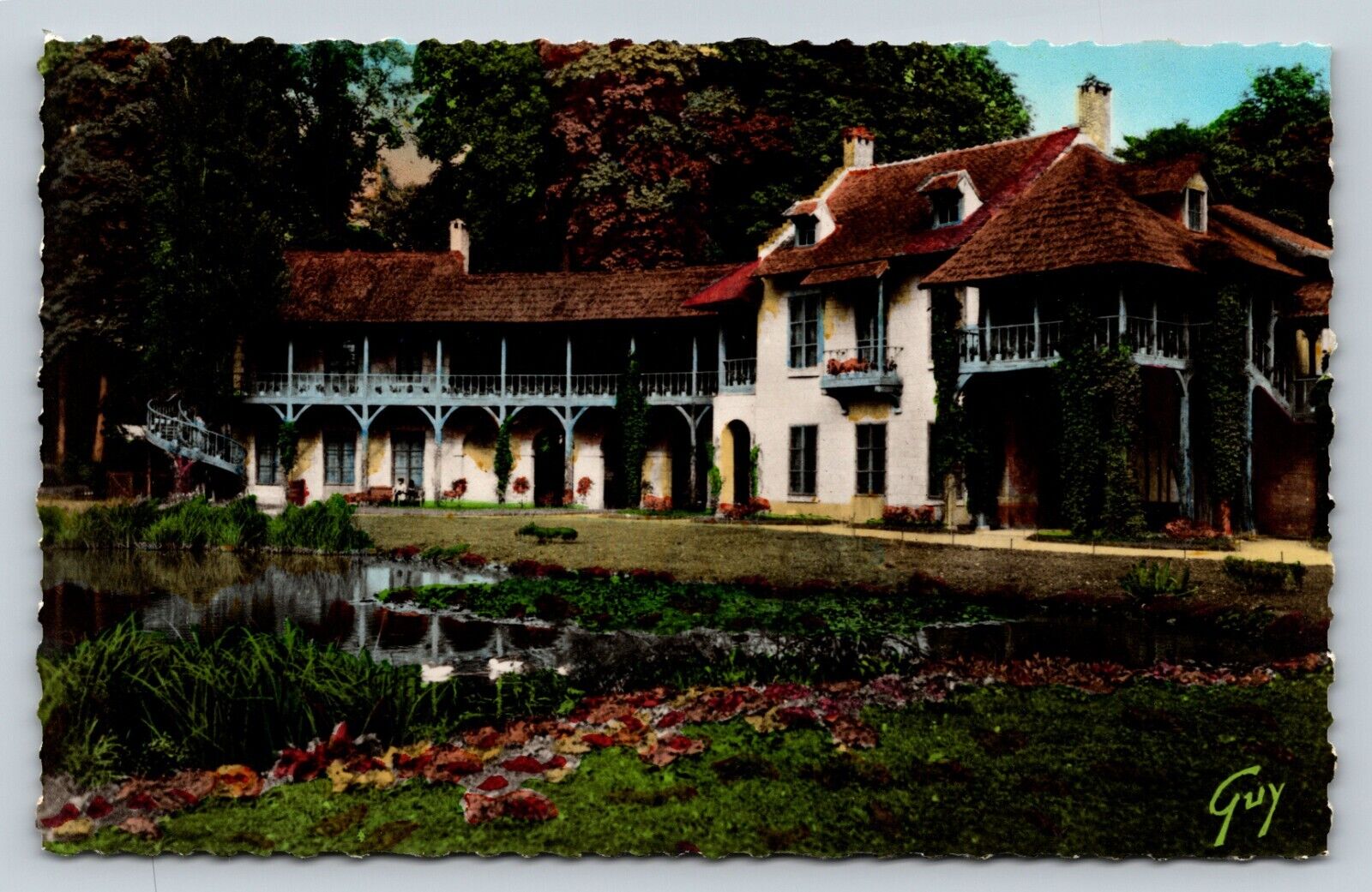 Versailles & It\'s Wonders, La Maison Du Seigneur Vtg. RPPC Tinted Postcard Guy
