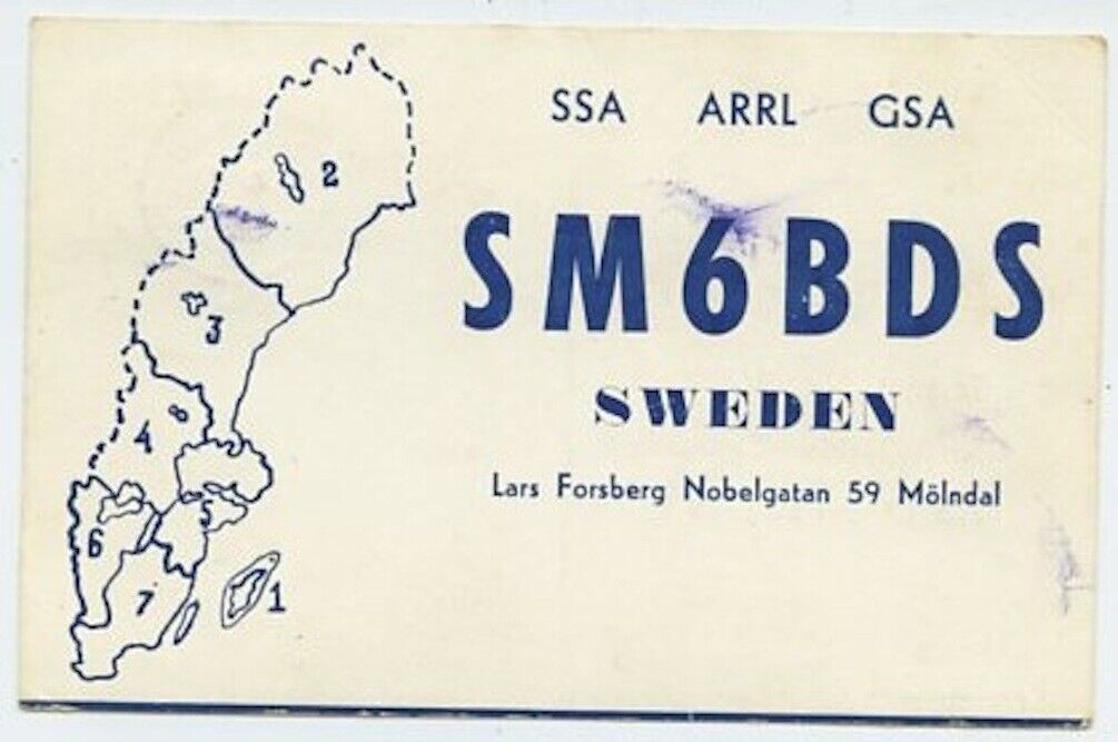 1955 QSL Card From Sweden SM6BDS Mailed to Nashville Tn W4ZMC Vintage