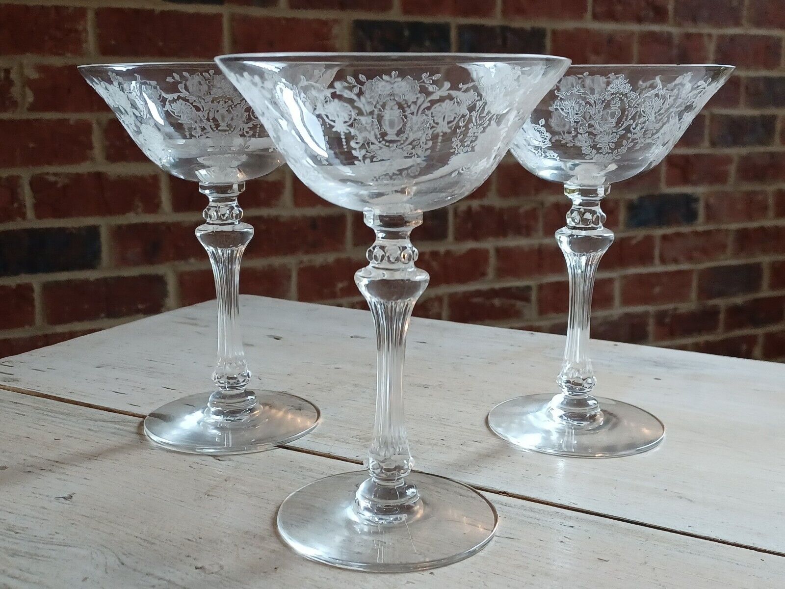 Vintage SET of 3 TIFFIN Franciscan CHEROKEE ROSE Pattern CHAMPAGNE GLASSES Glass