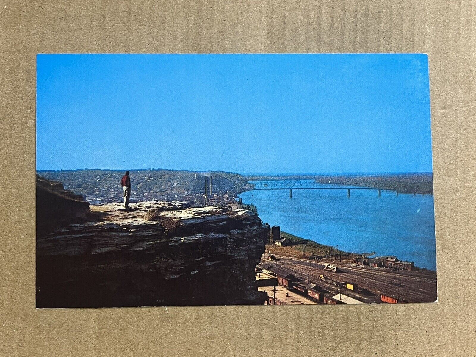 Postcard Lovers Leap Mississippi River Hannibal MO Missouri CB&Q Railroad Yard