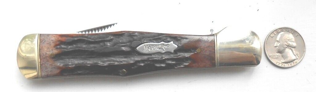 624h - MARBLES MR112 SS Brown Bone Large Hunter w/ Pouch - NOS