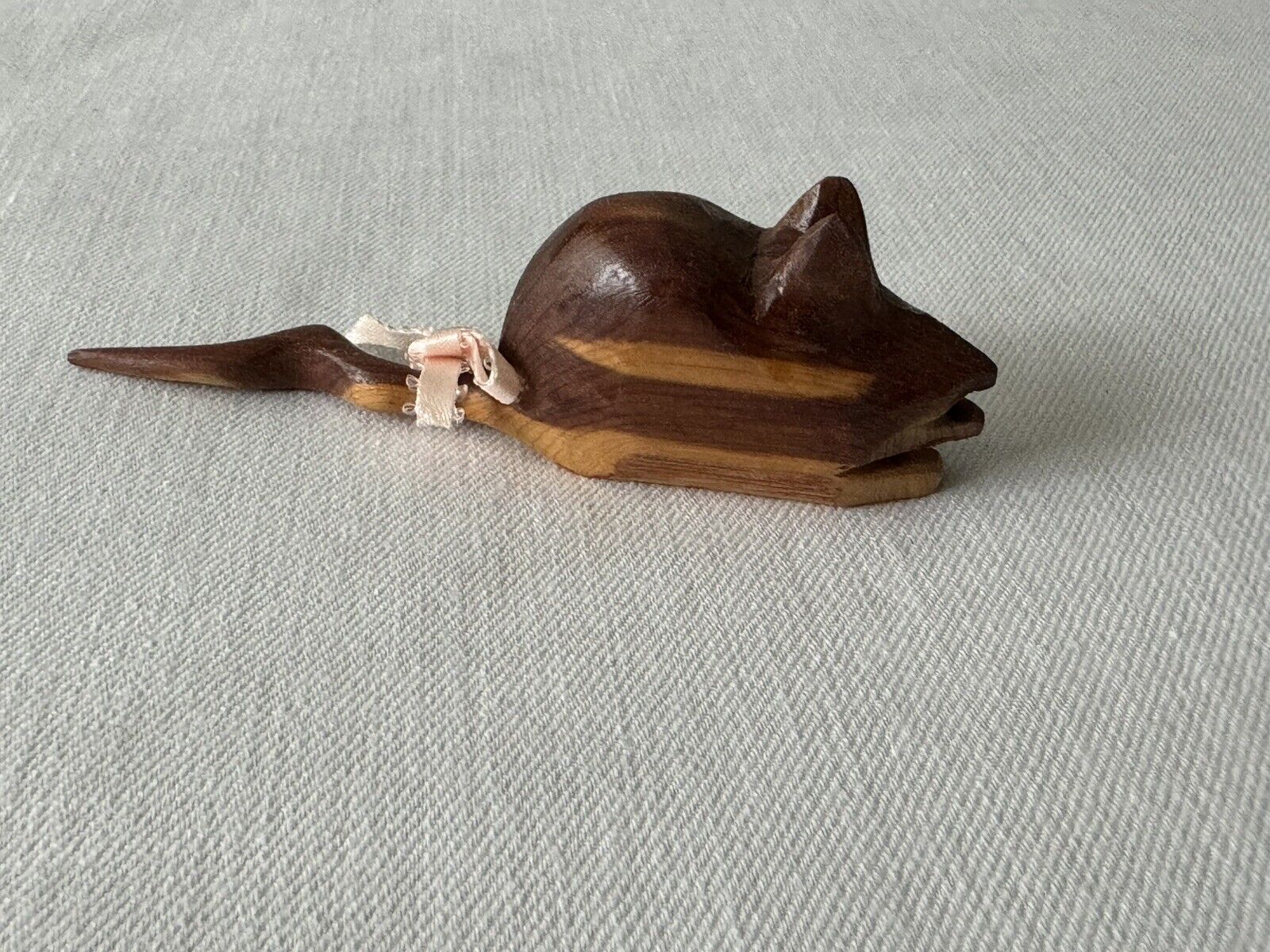 Vintage Hand Carved Wooden Tiny Mouse Figure