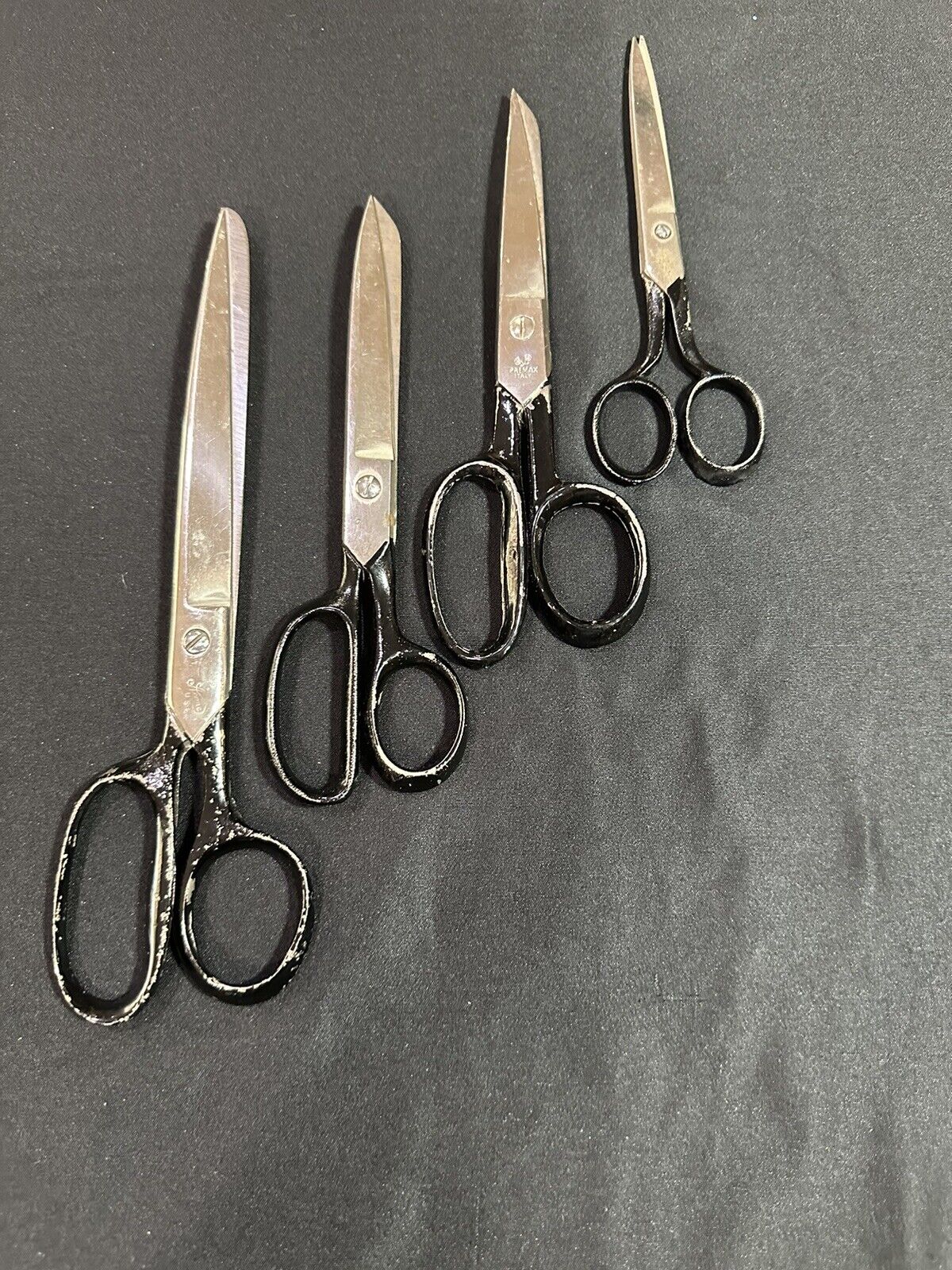 4 Pairs Vintage Antique Scissors Forged Steel Black Handle USA & Italy