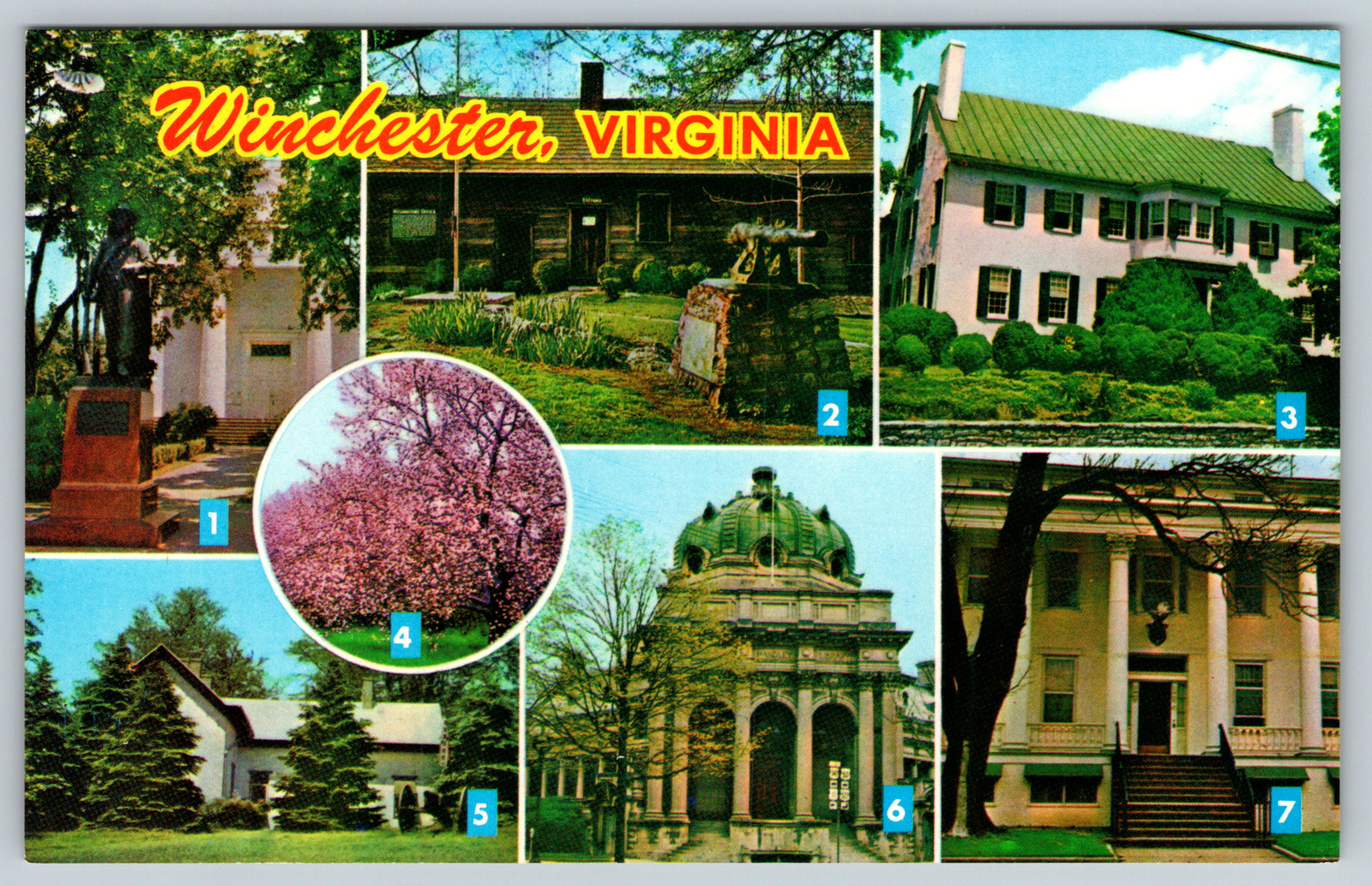  c1960s Winchester Virginia Multi-View Sheridan\'s Headquarters Vintage Postcard