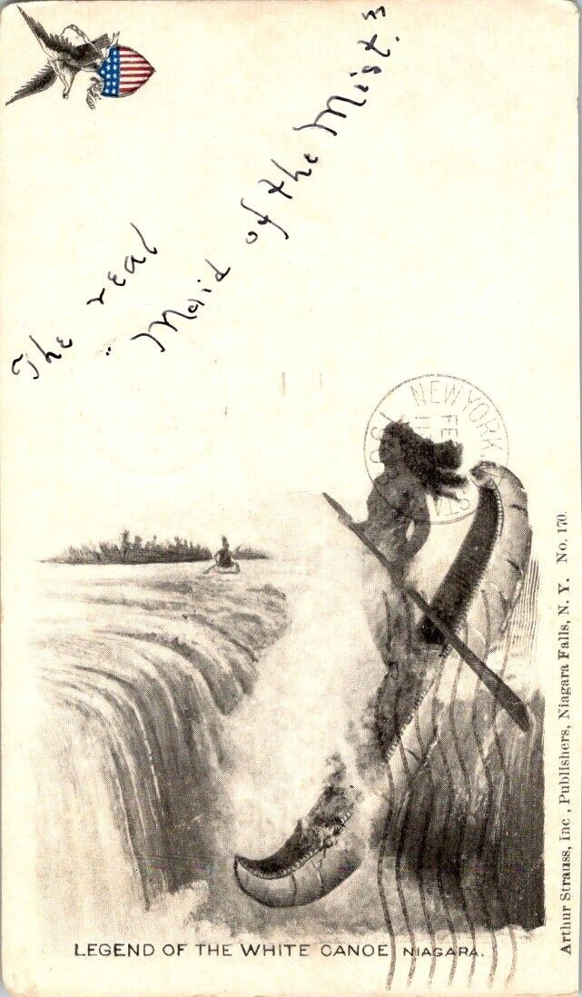 Vintage postcard - Legend Of The White Canoe Niagara Falls NY Patriotic- 1903