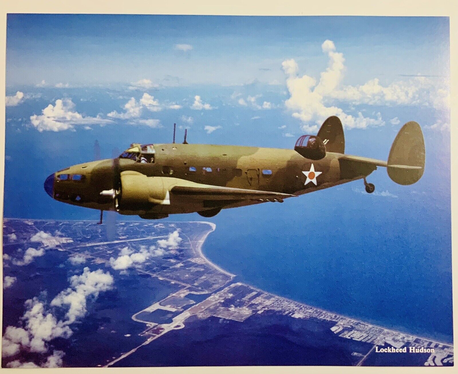 Lockheed Hudson Reconnaissance Bomber 8X10 Color With Specifications On Back