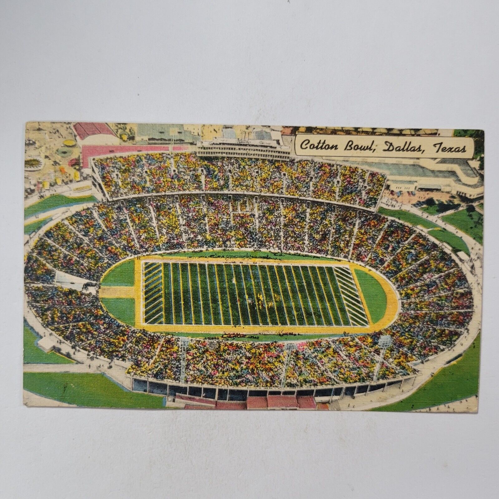 Texas Vs Oklahoma Dallas Cotton Bowl Vintage Linen Postcard College Football