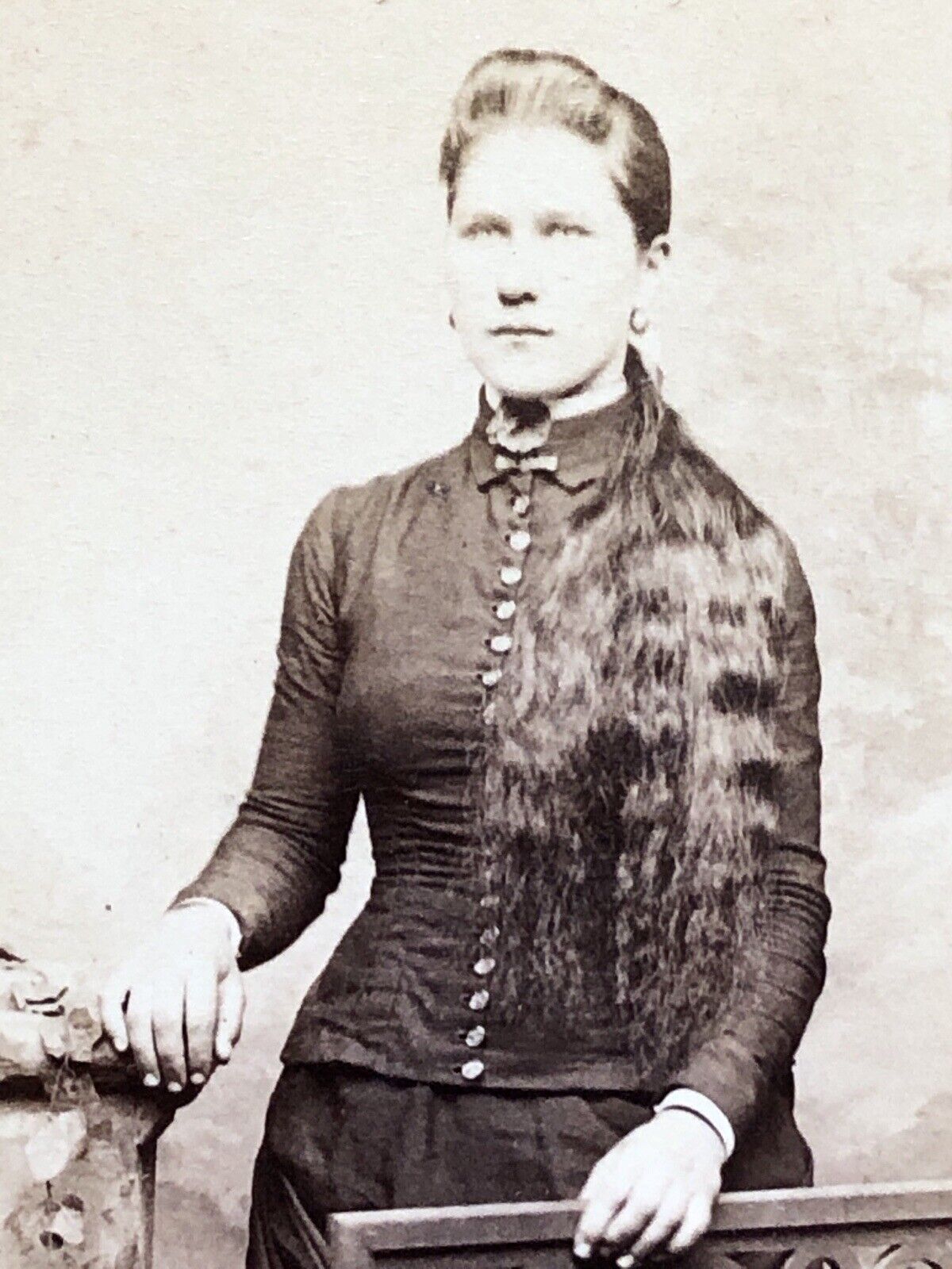 C. 1870 CDV, Portrait Pretty Young Lady with Long Hair from Waynesburg PA