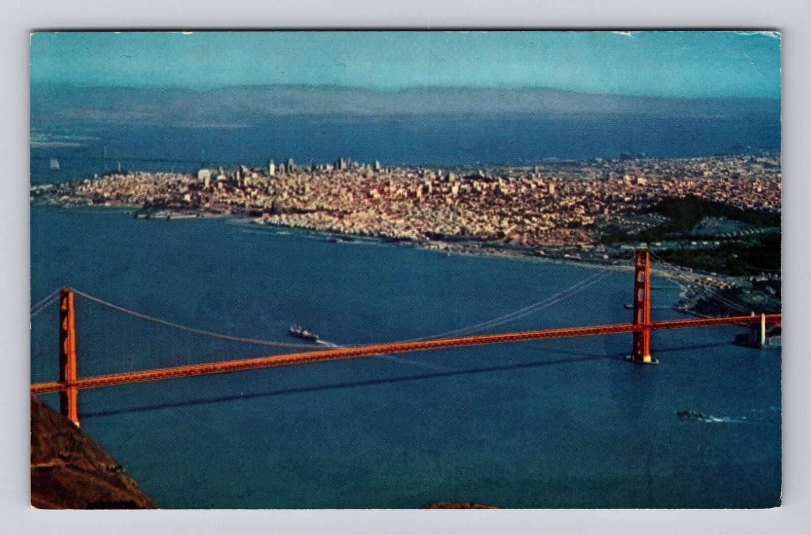San Francisco CA- California, Aerial Golden Gate Bridge, Vintage c1966 Postcard