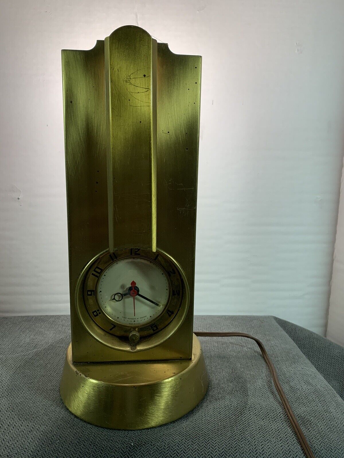 Stnola Lamps & Clock Art Deco Tower Lamp Gold / Brass Tone Lanshire Clock Movem