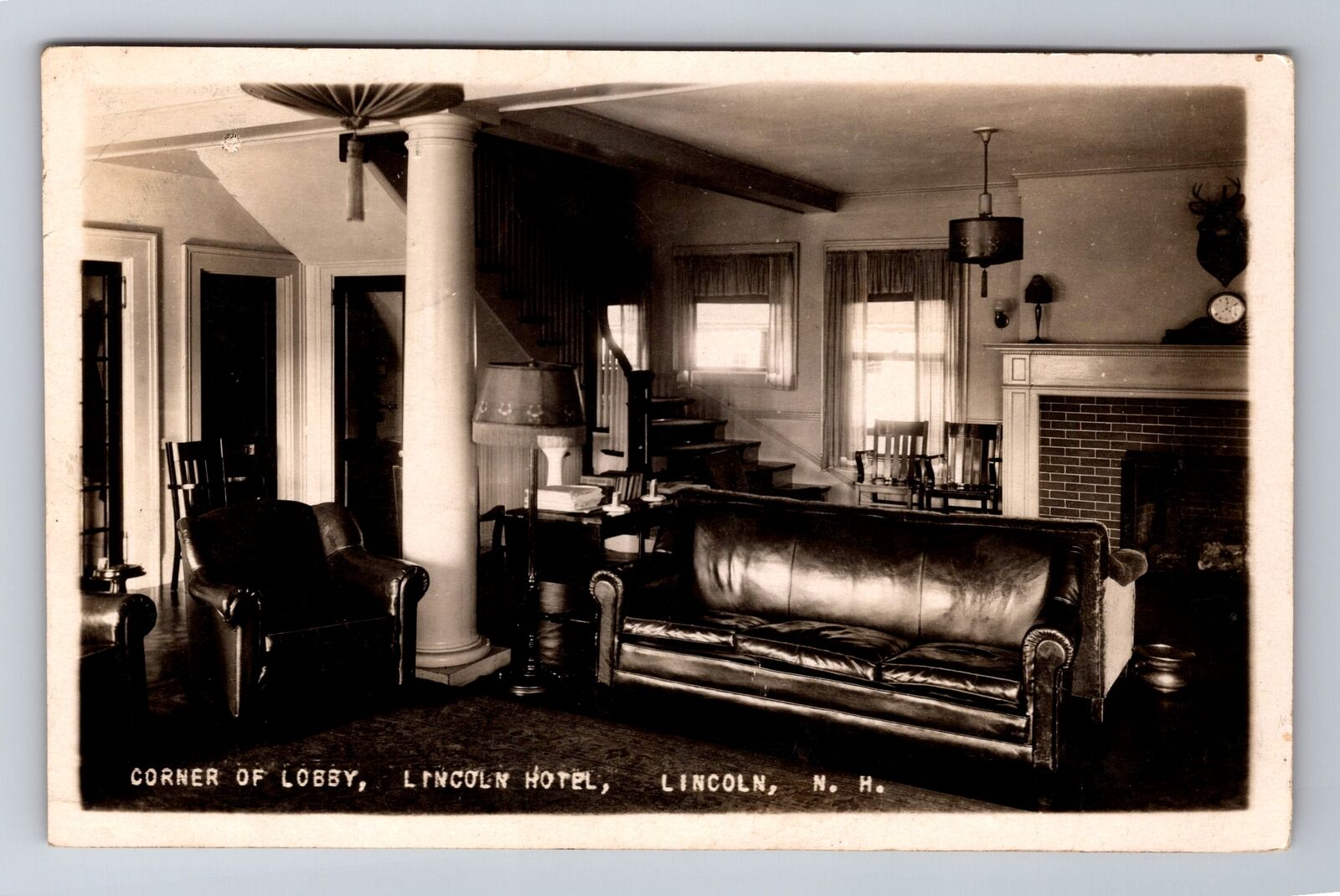 Lincoln, NH-New Hampshire, RPPC: Lobby of Lincoln Hotel c1920, Vintage Postcard