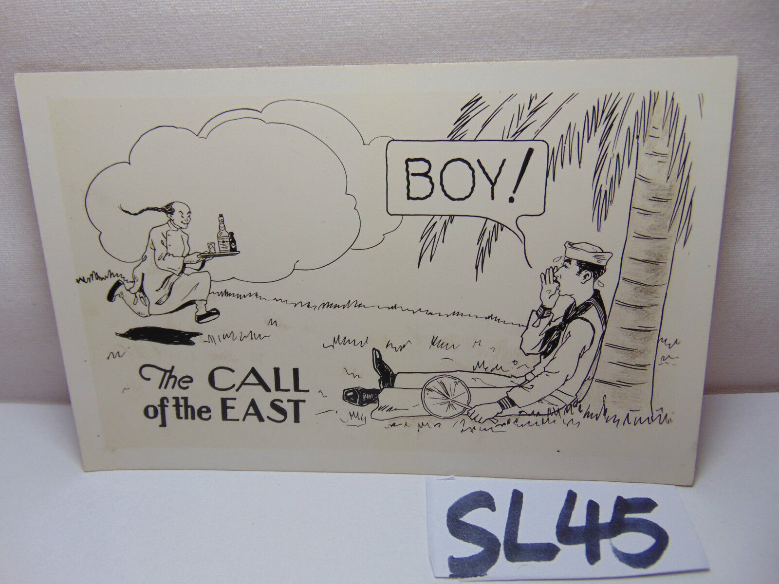 VINTAGE 1920\'S US NAVY PICTURE POSTCARD COMIC THE CALL OF THE EAST SERVANT BOY 