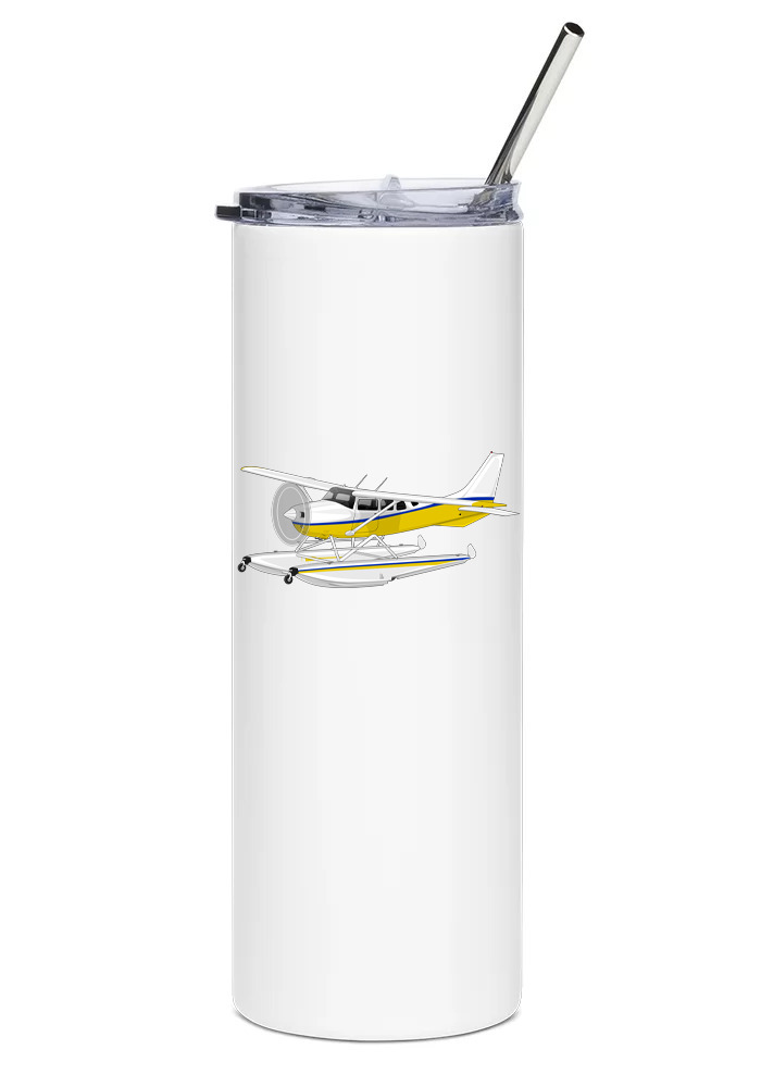 Cessna 206 Floatplane Stainless Steel Water Tumbler with straw - 20oz.