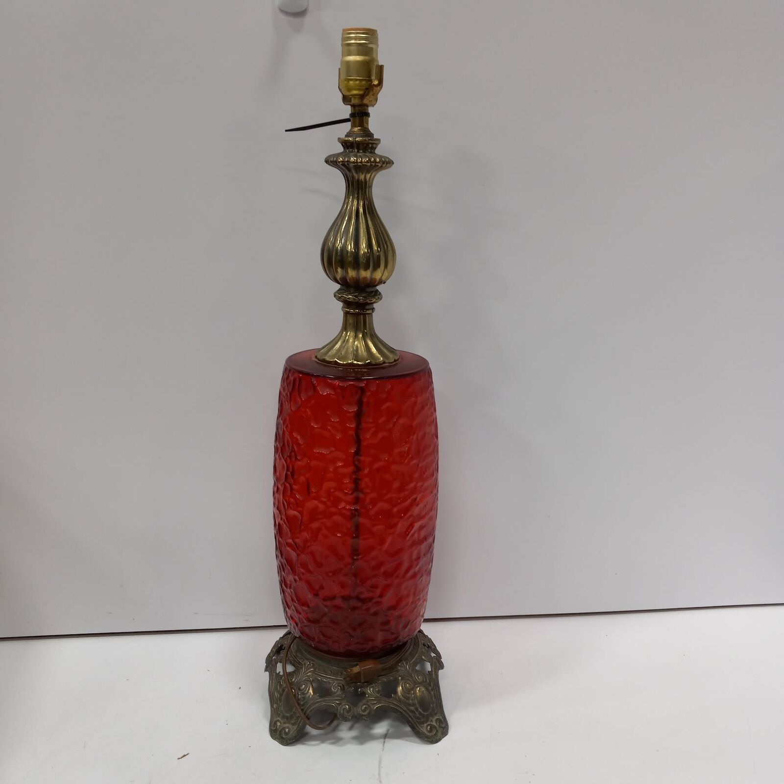 Vintage 1970\'s EF Industries Textured Ruby Red Table Lamp Brass Hardware