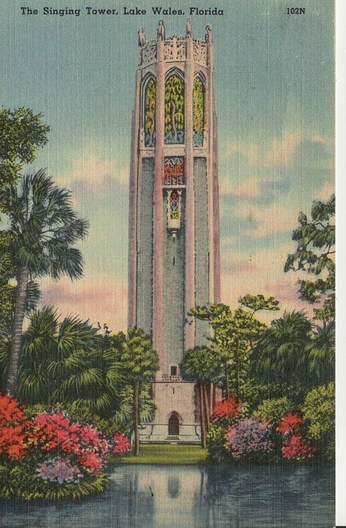 The Singing Tower Lake Wales Florida Edward Bok Vintage Linen Postcard
