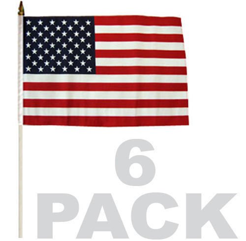 6 PACK LOT of 12x18 STICK FLAG American Flag USA ON A WOOD Wooden STICK 