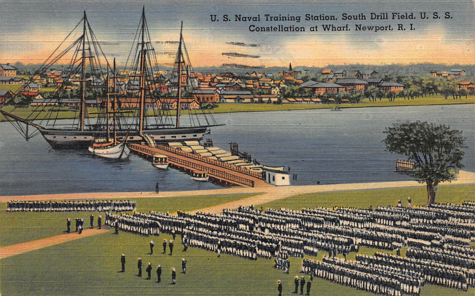 U.S. Naval Training Station, Newport, Rhode Island, Early Linen Postcard, Used