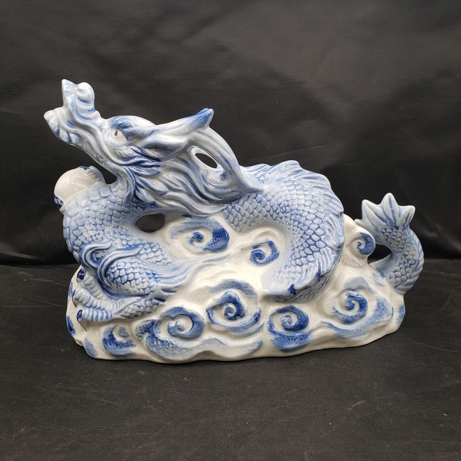 Blue & White Dragon Porcelain Statue Figure Japanese Asian Figurine Vintage