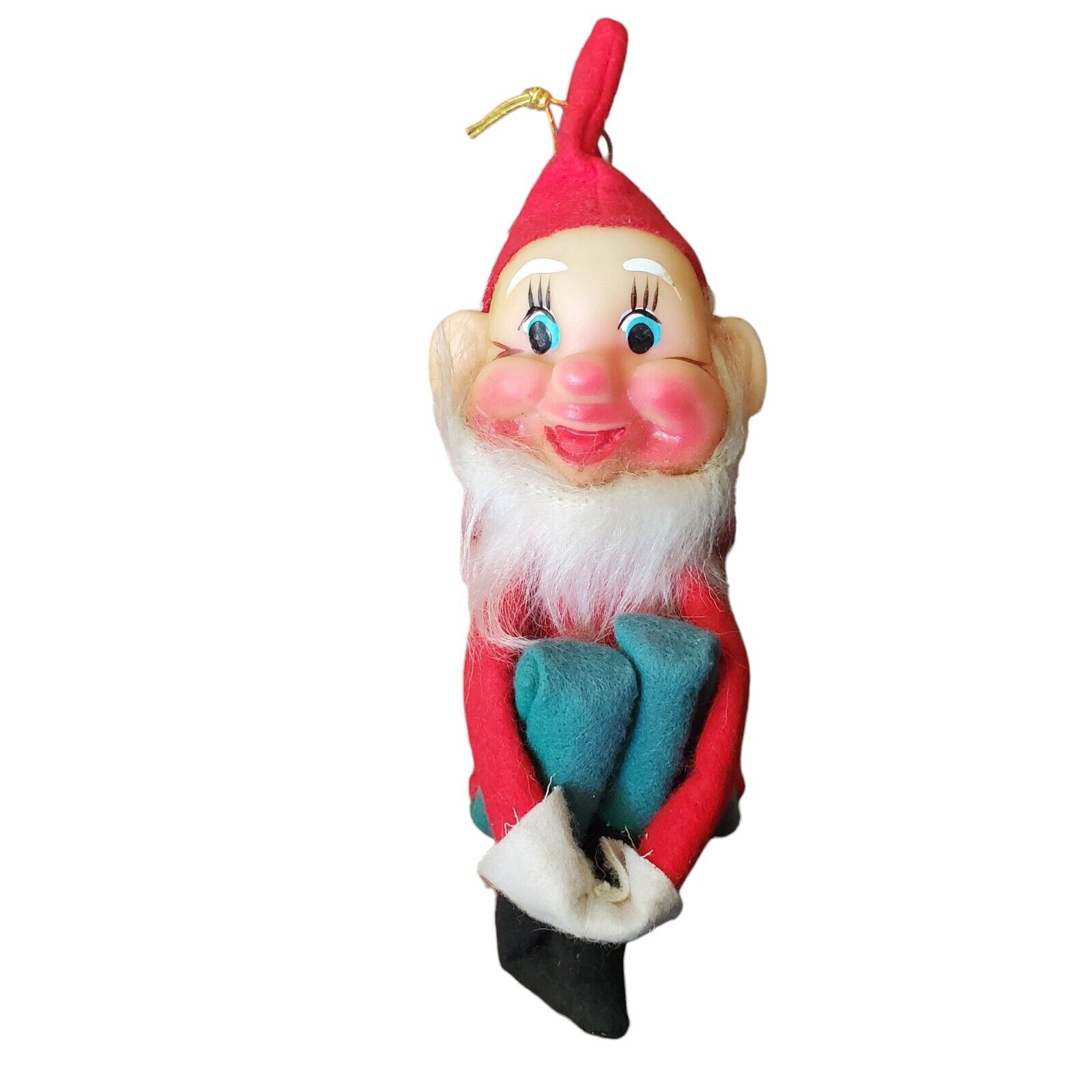 Vintage Christmas Dwarf Elf Knee Hugger Felt Ornament Red Green Bearded
